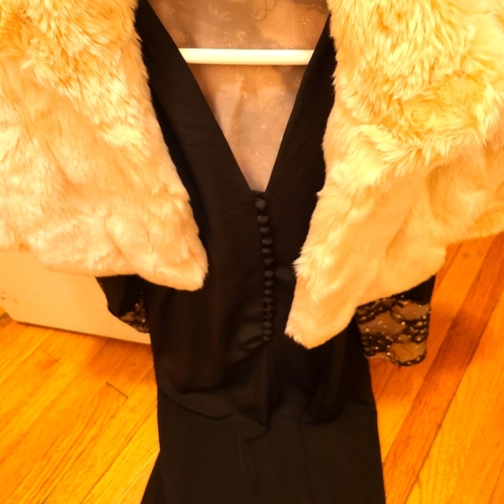 SPECTACULAR VINTAGE 1940 Style faux fur jacket and 1960s fabulous party dress